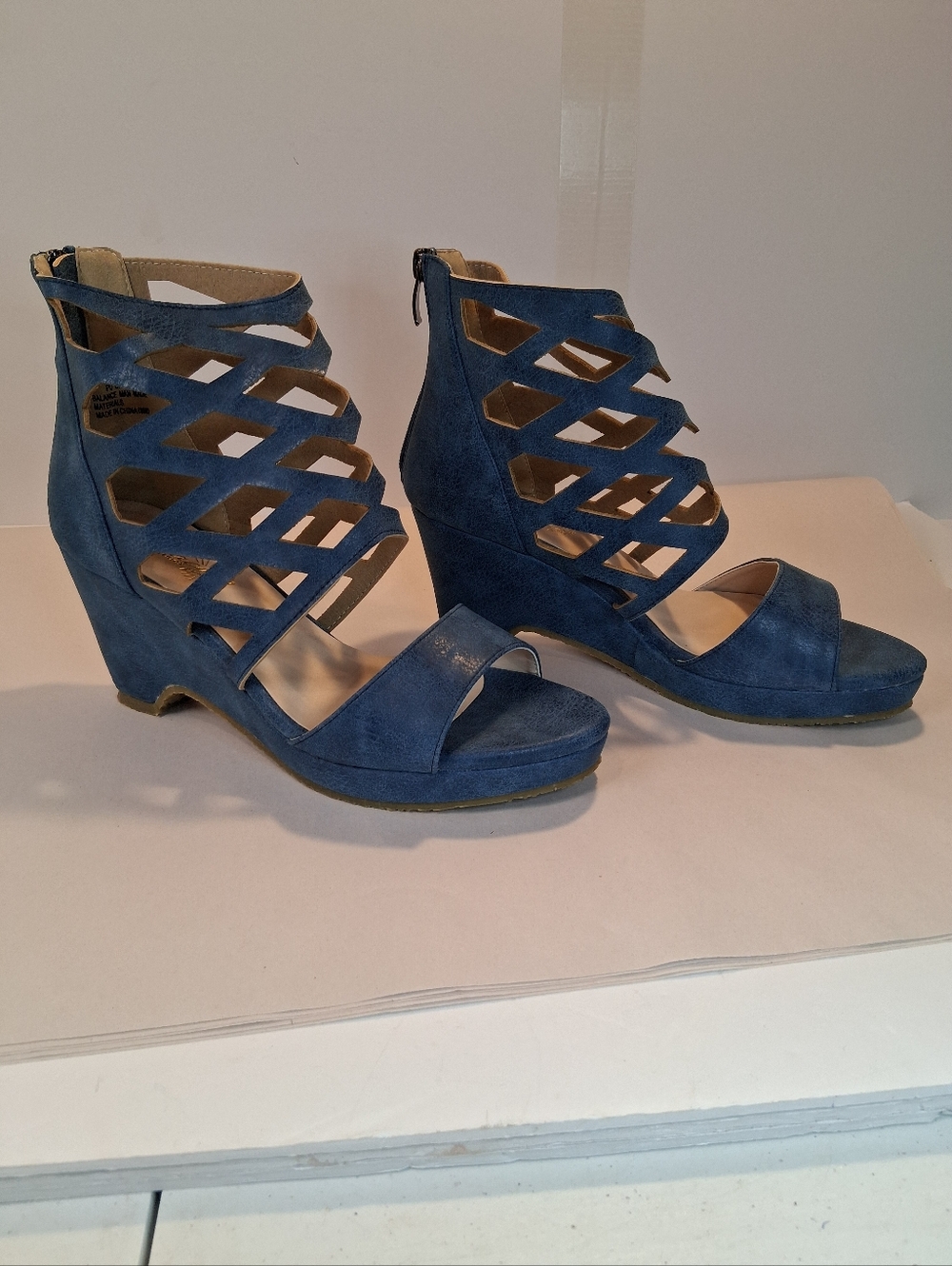 Beacon Fashion & Lux Blue Strappy Wedge Sandals - Women's Fashion Heels
